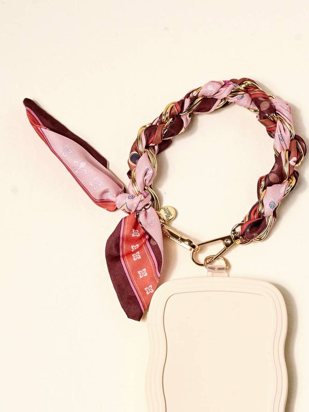 Braided Scarf Chain Phone Wristlet in Pink & Burgundy